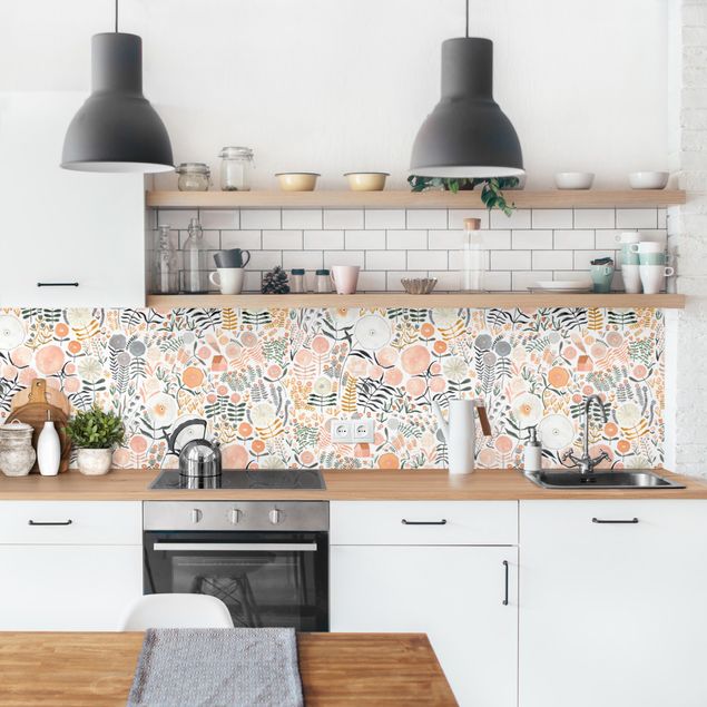 Küchenrückwand Muster Blumenmeer in Apricot