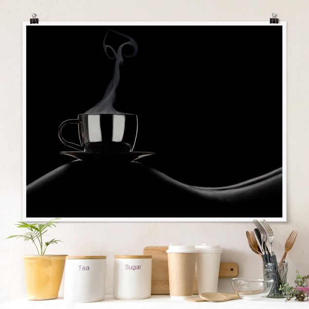 Poster Schwarz Weiß Querformat Coffee in Bed