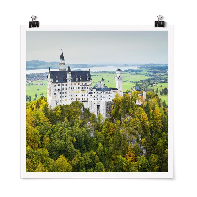 Poster - Schloss Neuschwanstein Panorama - Quadrat 1:1