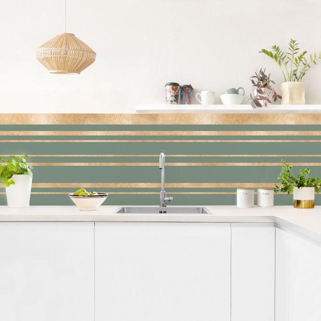 Glasrückwand Küche Muster Goldene Streifen vor Grün
