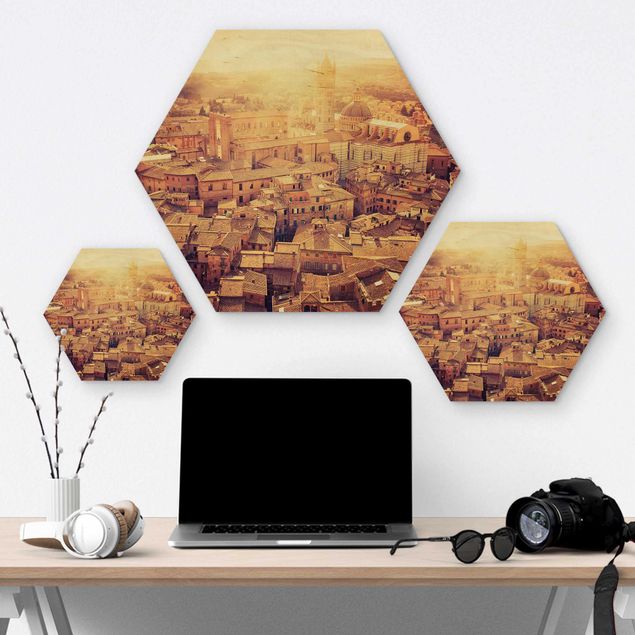 Hexagon Bild Holz - Fiery Siena