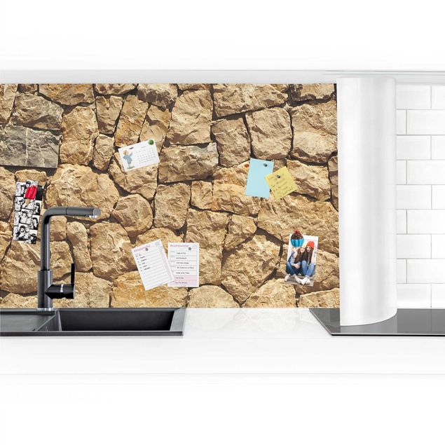 Glasrückwand Küche Steinoptik Alte Wand aus Pflasterstein