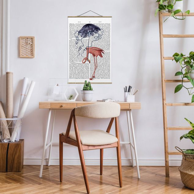 Bilder für die Wand Tierlektüre - Flamingo mit Regenschirm