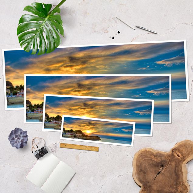 Poster - Sonnenuntergang über Korfu - Panorama Querformat