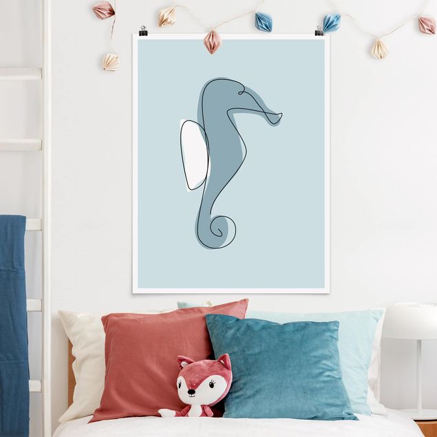 Poster Kinderzimmer Tiere Seepferdchen Line Art