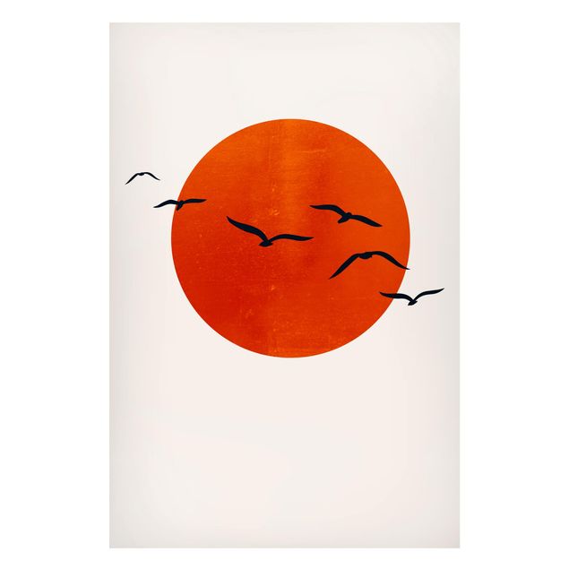 Magnettafel Büro Vogelschwarm vor roter Sonne I