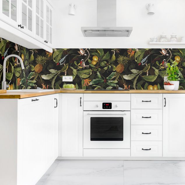 Küchenrückwand Gräser Vögel mit Ananas Grün II