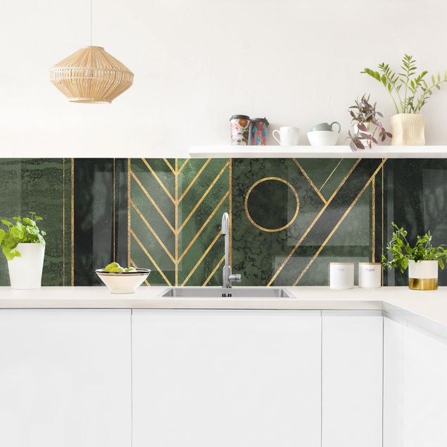 Küchenrückwände Platte Geometrische Formen Smaragd Gold