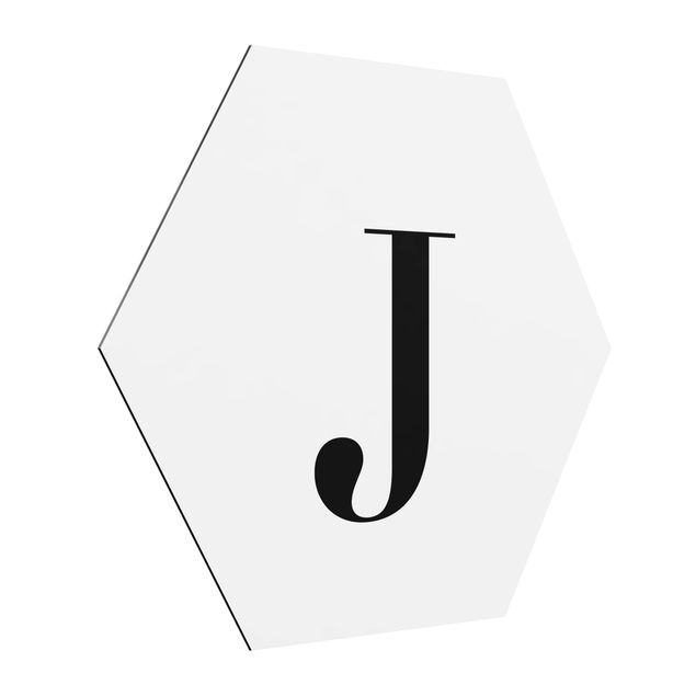 Hexagon Bild Alu-Dibond - Buchstabe Serif Weiß J