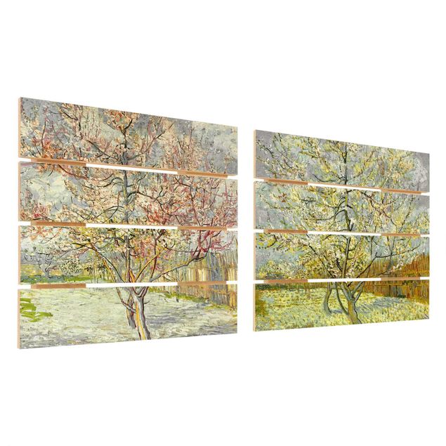 Moderne Holzbilder Vincent van Gogh - Blühende Pfirsichbäume im Garten