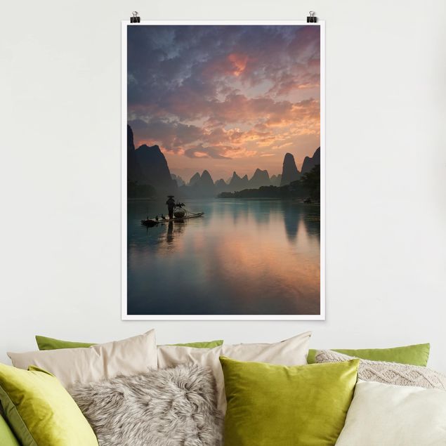 Poster Natur Sonnenaufgang über chinesischem Fluss