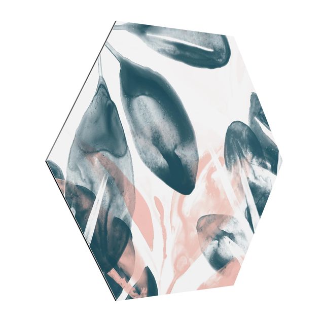 Hexagon Bild Alu-Dibond - Tropisches Orakel petrol I