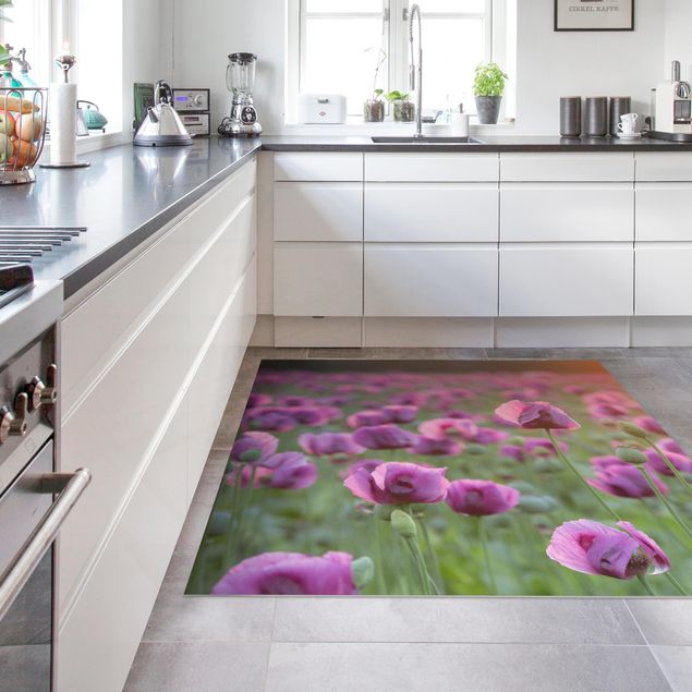 Teppiche Violette Schlafmohn Blumenwiese im Frühling
