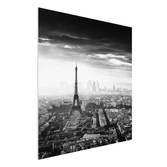 Foto auf Hartschaumplatte Der Eiffelturm von Oben Schwarz-weiß