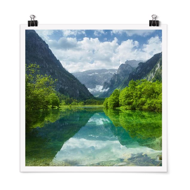 Poster - Bergsee mit Spiegelung - Quadrat 1:1