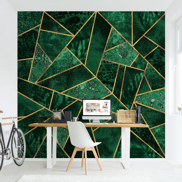 Fototapete - Dunkler Smaragd mit Gold - Fototapete Quadrat