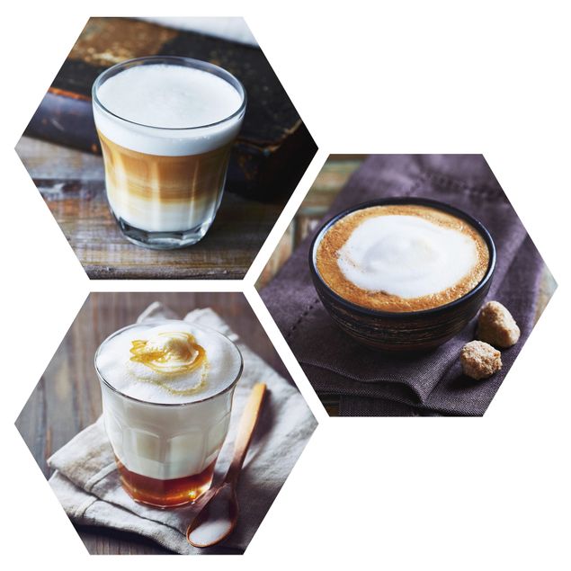 Hexagon Bild Alu-Dibond 3-teilig - Caffè Latte