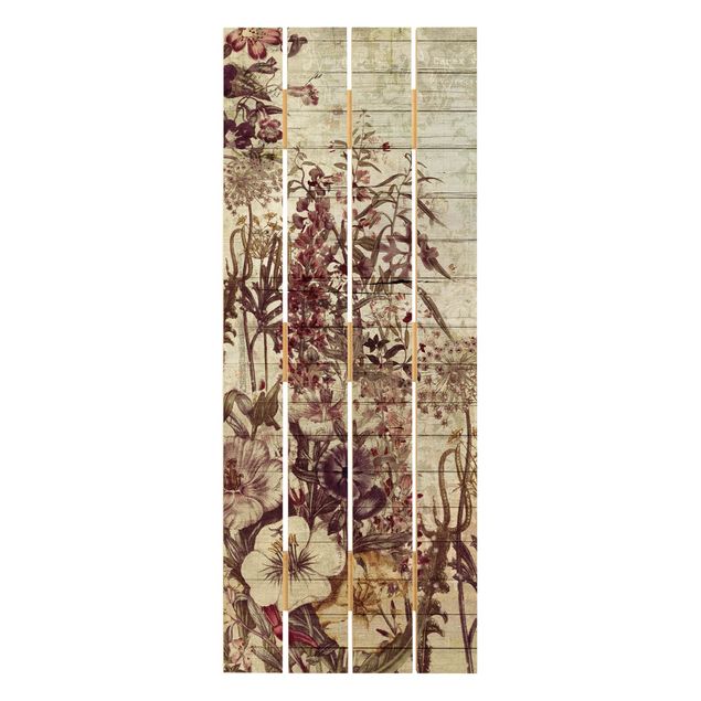 Bilder auf Holz Vintage Blumen Holzoptik