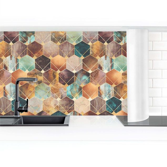 Küchenrückwand abstrakt Türkise Geometrie goldenes Art Deco II