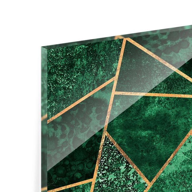 Spritzschutz Glas - Dunkler Smaragd mit Gold - Panorama - 5:2
