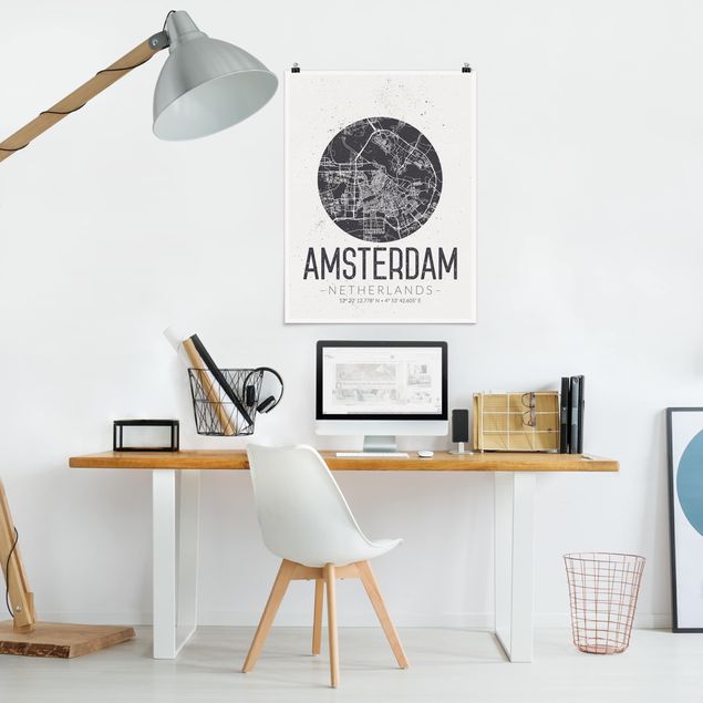 Poster Sprüche Stadtplan Amsterdam - Retro