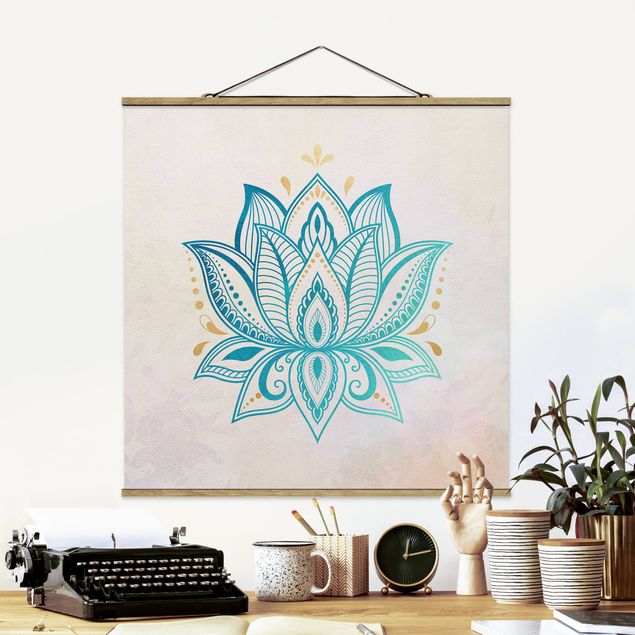Schöne Wandbilder Lotus Illustration Mandala gold blau