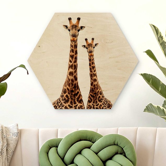 Moderne Holzbilder Portait Zweier Giraffen