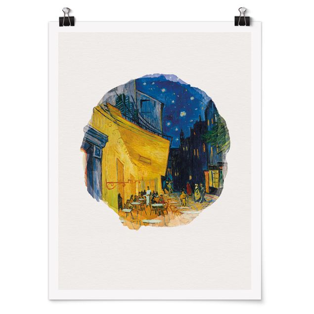 Poster - Wasserfarben - Vincent van Gogh - Café-Terrasse in Arles - Hochformat 4:3