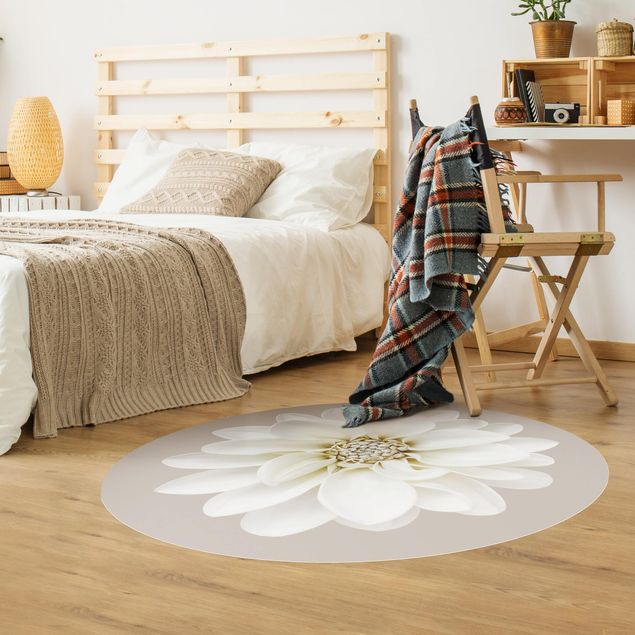 Moderner Teppich Dahlie Weiß Taupe Pastell Zentriert