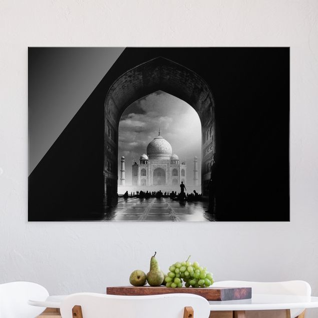 Schwarz-Weiß Glasbilder Das Tor zum Taj Mahal
