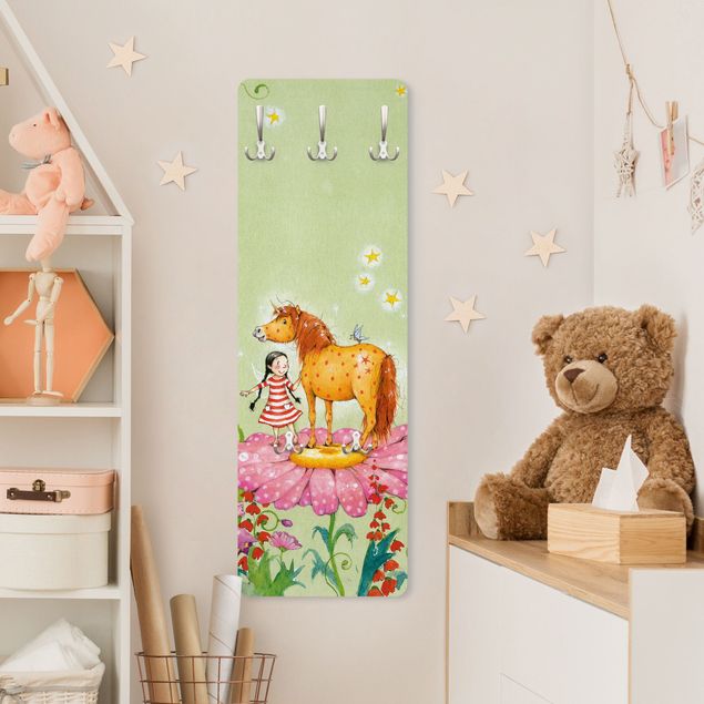 Kinderzimmer Wandgarderobe mit Tieren Das Zauberpony auf der Blüte