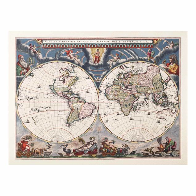 Schöne Wandbilder Historische Weltkarte Nova et Accuratissima von 1664