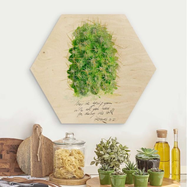 Moderne Holzbilder Kaktus mit Bibelvers I