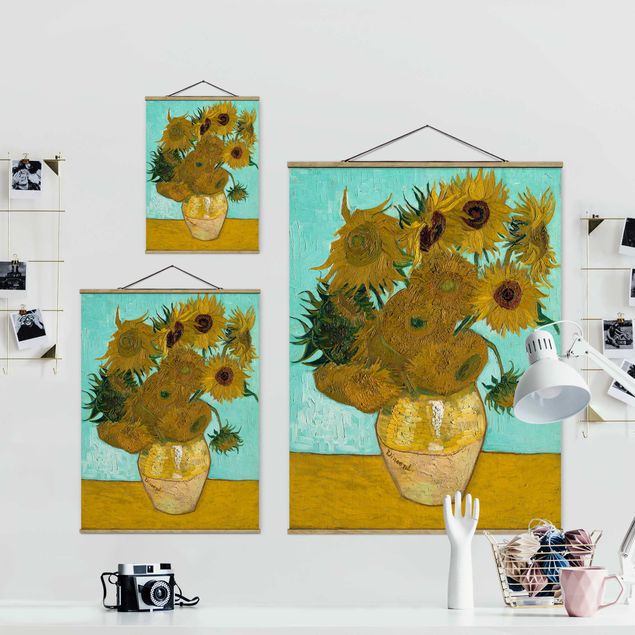 Stoffbilder mit Holzleisten Vincent van Gogh - Vase mit Sonnenblumen