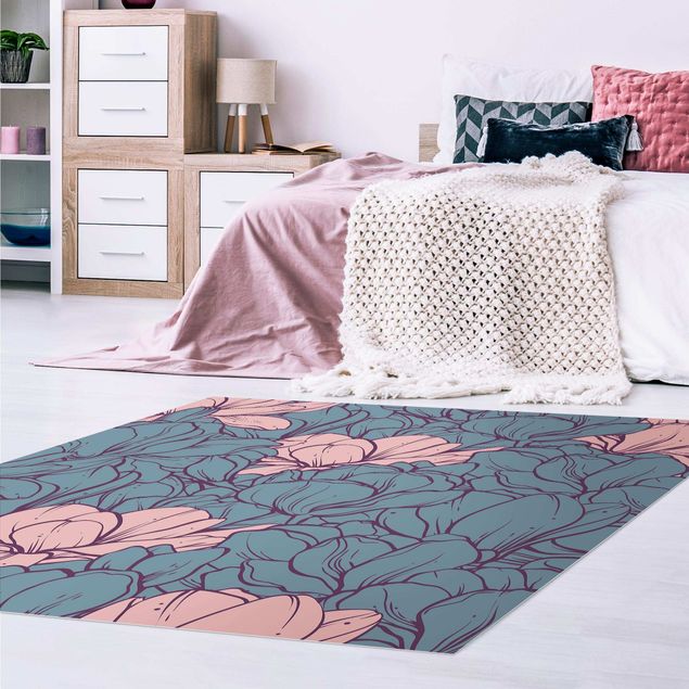 Teppiche Magnolien Blütenmeer Altrosa und Petrol