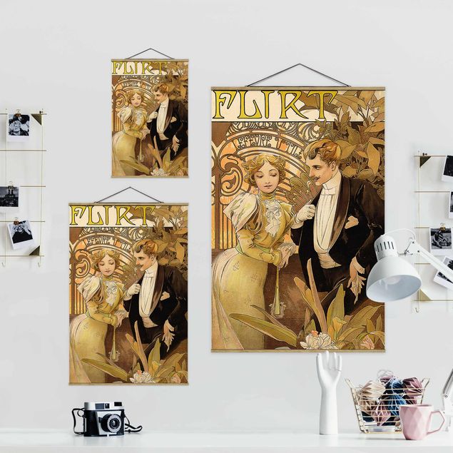 Stoffbild mit Posterleisten - Alfons Mucha - Werbeplakat für Flirt Biscuits - Hochformat 2:3