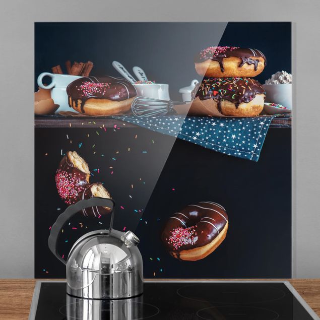Spritzschutz Glas magnetisch Donuts vom Küchenregal