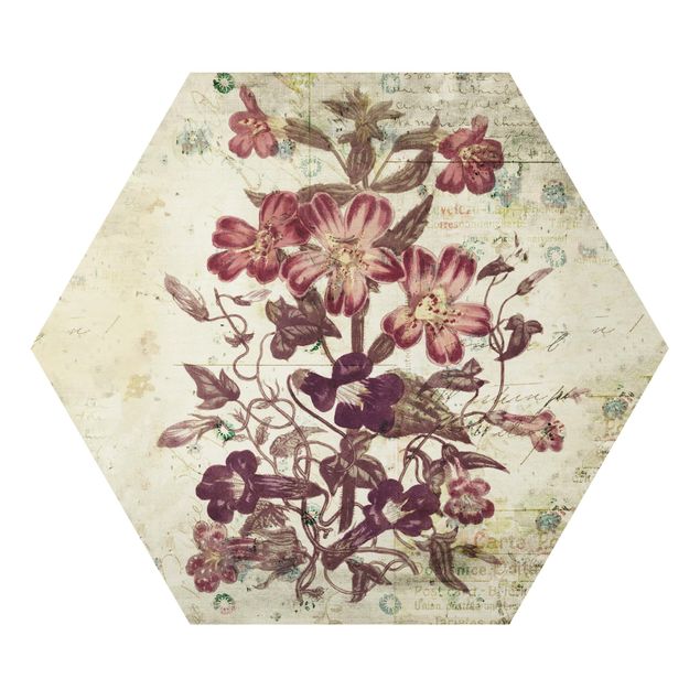 Hexagon Bild Alu-Dibond - Vintage Blütenmuster