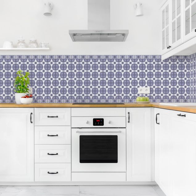 Küchenrückwand Folie Fliesenoptik Geometrischer Fliesenmix Kreise Violett