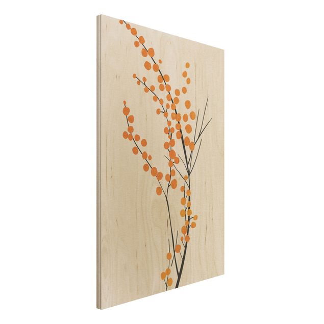 Holzbilder Blumen Grafische Pflanzenwelt - Beeren Orange
