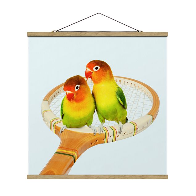 Stoffbild mit Posterleisten - Jonas Loose - Tennis mit Vögeln - Quadrat 1:1