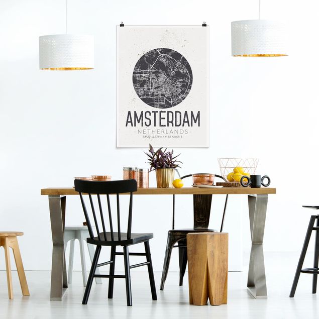 Weltkarte Poster Stadtplan Amsterdam - Retro