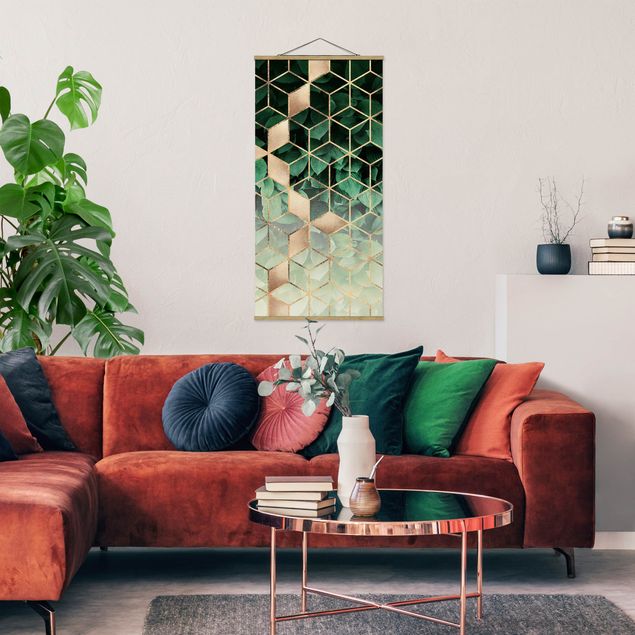Schöne Wandbilder Grüne Blätter goldene Geometrie