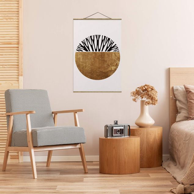 Stoffbilder mit Holzleisten Abstrakte Formen - Goldener Kreis