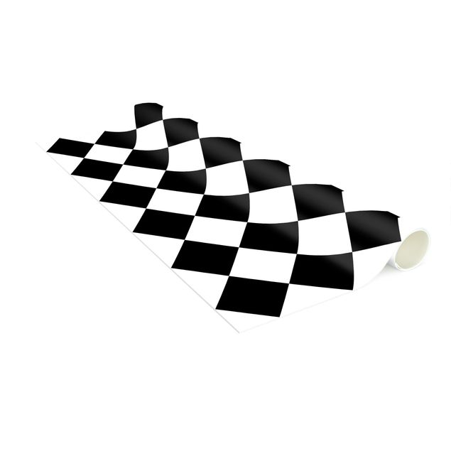 Moderner Teppich Geometrisches Muster gedrehtes Schachbrett Schwarz Weiß