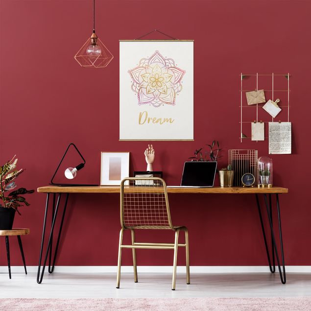 Stoffbilder mit Holzleisten Mandala Illustration Dream gold rosa