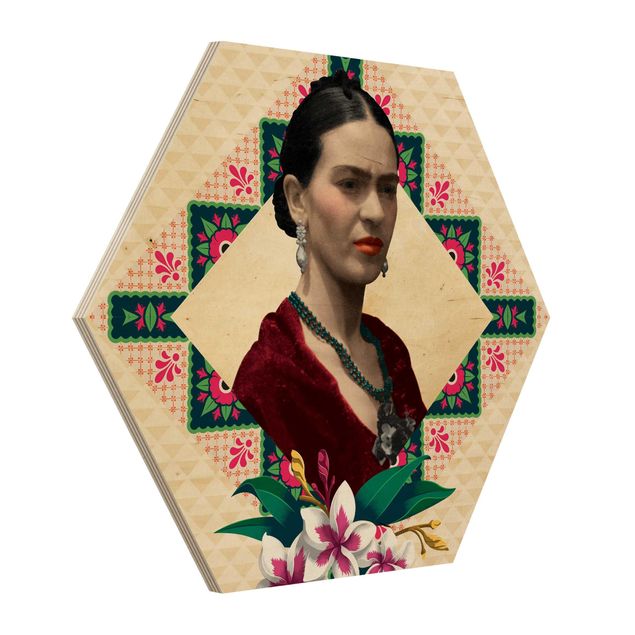 Bilder auf Holz Frida Kahlo - Blumen und Geometrie