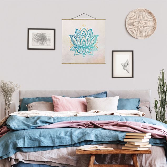 Stoffbilder zum Aufhängen Lotus Illustration Mandala gold blau