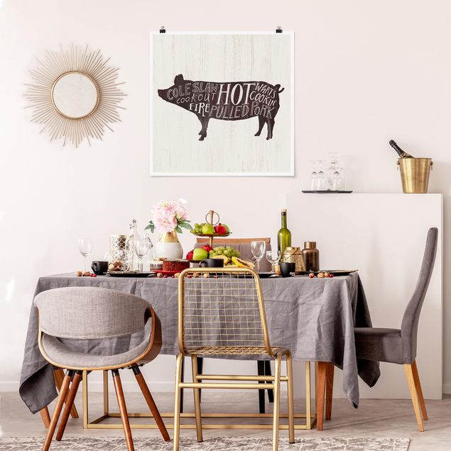 Poster Illustration Bauernhof BBQ - Schwein