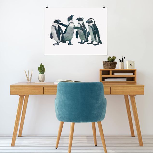 Poster - Illustration Pinguine Schwarz Weiß Aquarell - Querformat 3:4